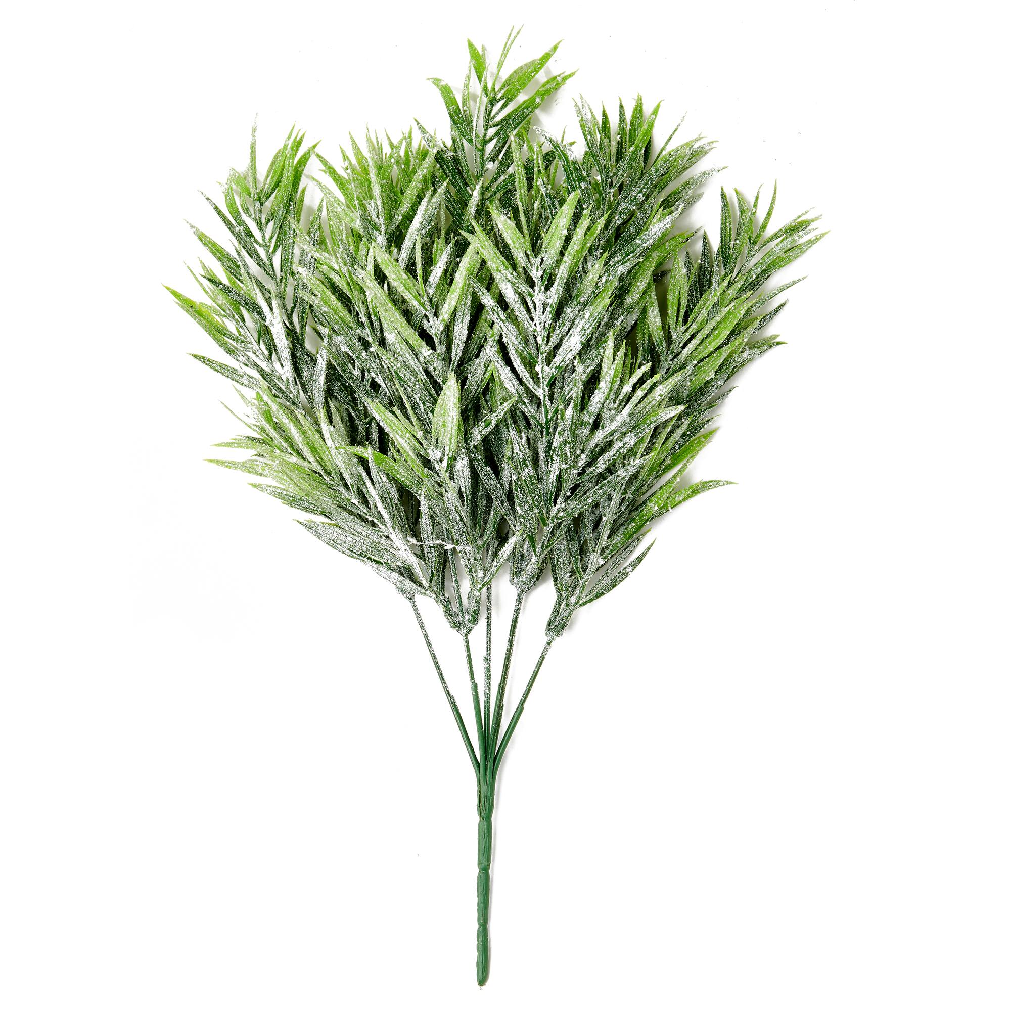 14" Glittered Green Leaves Christmas Artificial Floral Bushes, 3ct.